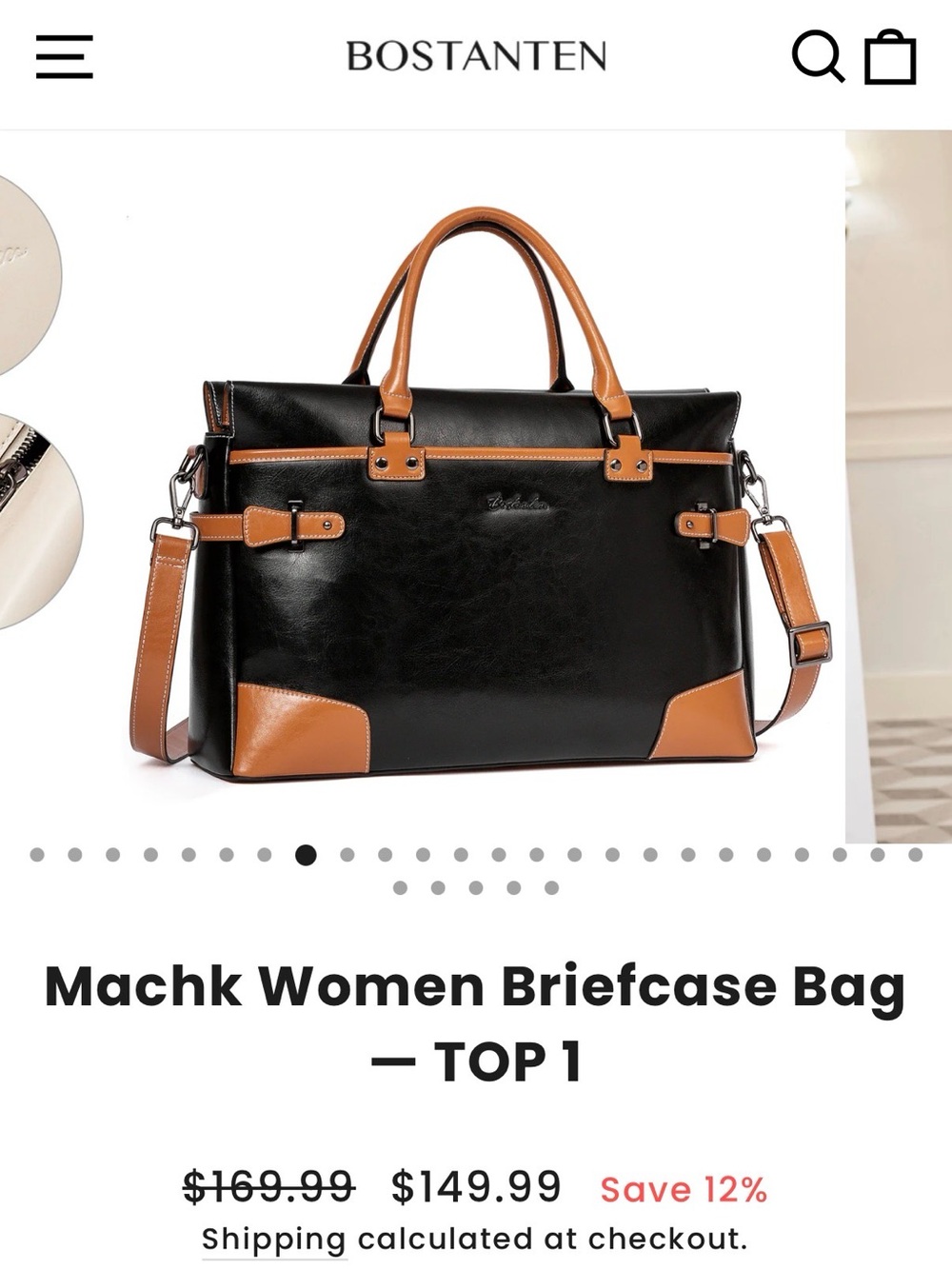 Bostanten Black & Tan Women's Laptop Briefcase